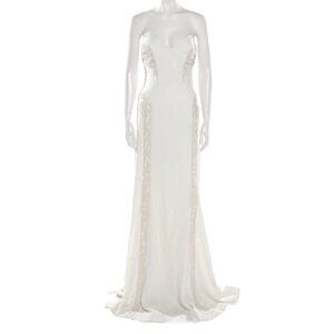 Gabriela Cadena Ivory Silk Beaded Wedding Long Dress